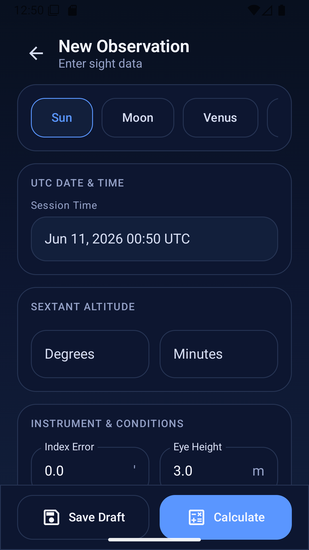 New observation entry screen screenshot